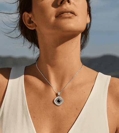 Custom Hidden Photo Projection Black Onyx Necklace - Hidden Forever