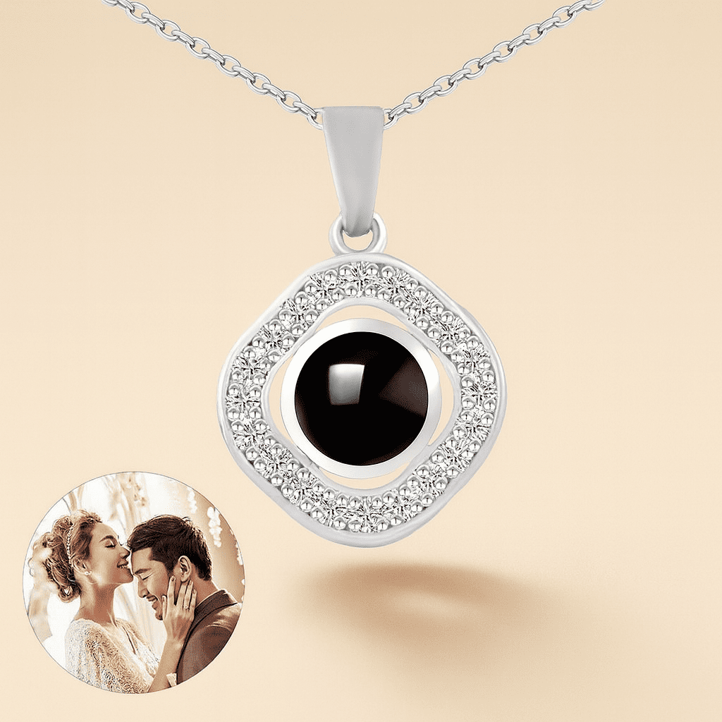 Custom Hidden Photo Projection Black Onyx Necklace - Hidden Forever
