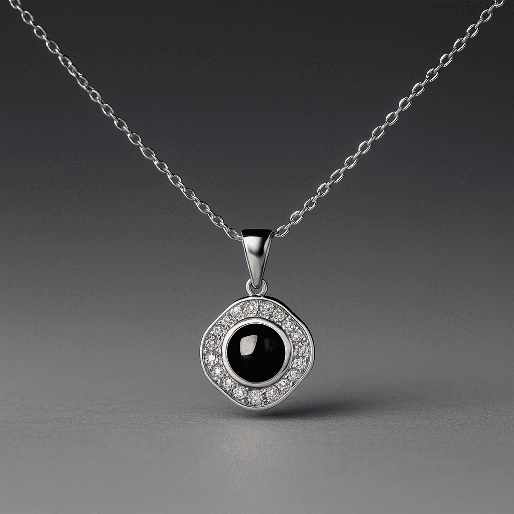 Custom Hidden Photo Projection Black Onyx Necklace - Hidden Forever