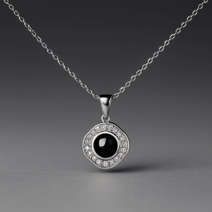 Custom Hidden Photo Projection Black Onyx Necklace - Hidden Forever