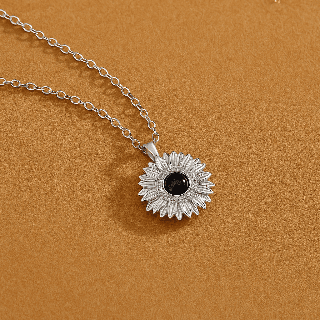 Custom Hidden Photo Projection Bloom Sunflower Necklace - Hidden Forever
