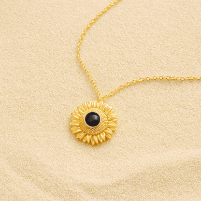 Custom Hidden Photo Projection Bloom Sunflower Necklace - Hidden Forever