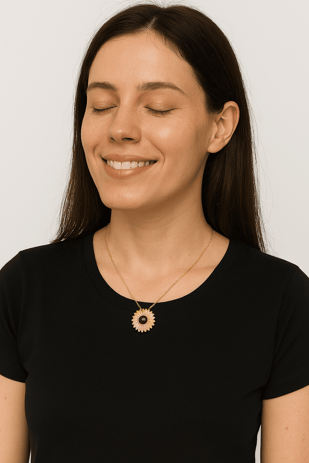 Custom Hidden Photo Projection Bloom Sunflower Necklace - Hidden Forever