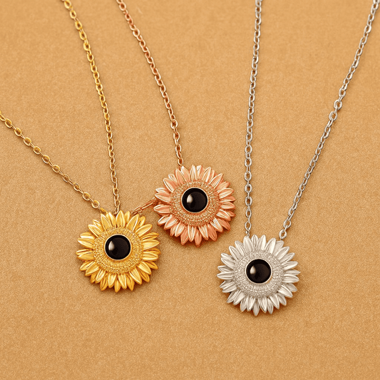Custom Hidden Photo Projection Bloom Sunflower Necklace - Hidden Forever
