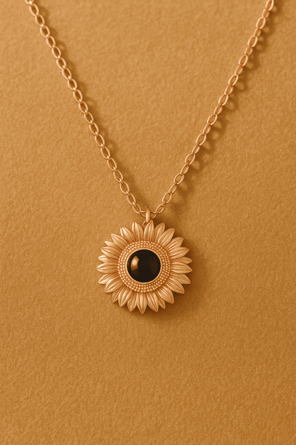 Custom Hidden Photo Projection Bloom Sunflower Necklace - Hidden Forever