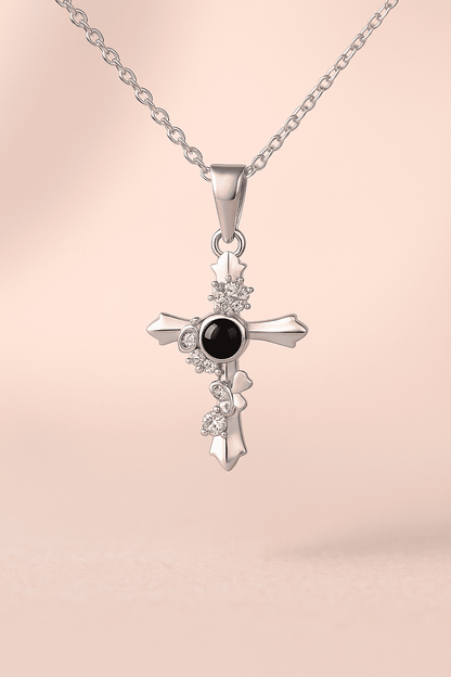 Custom Hidden Photo Projection Butterfly Cross Necklace - Hidden Forever