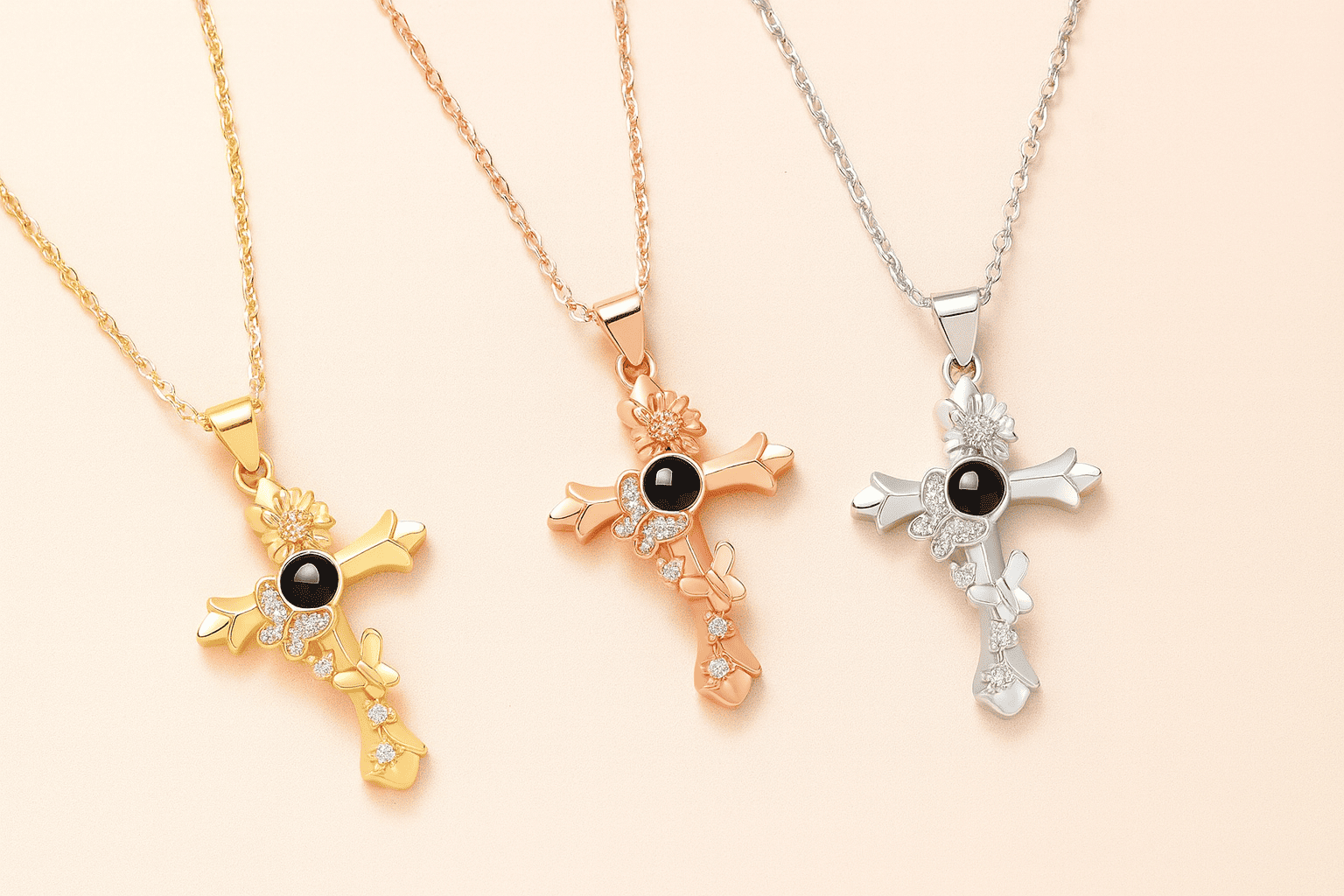 Custom Hidden Photo Projection Butterfly Cross Necklace - Hidden Forever