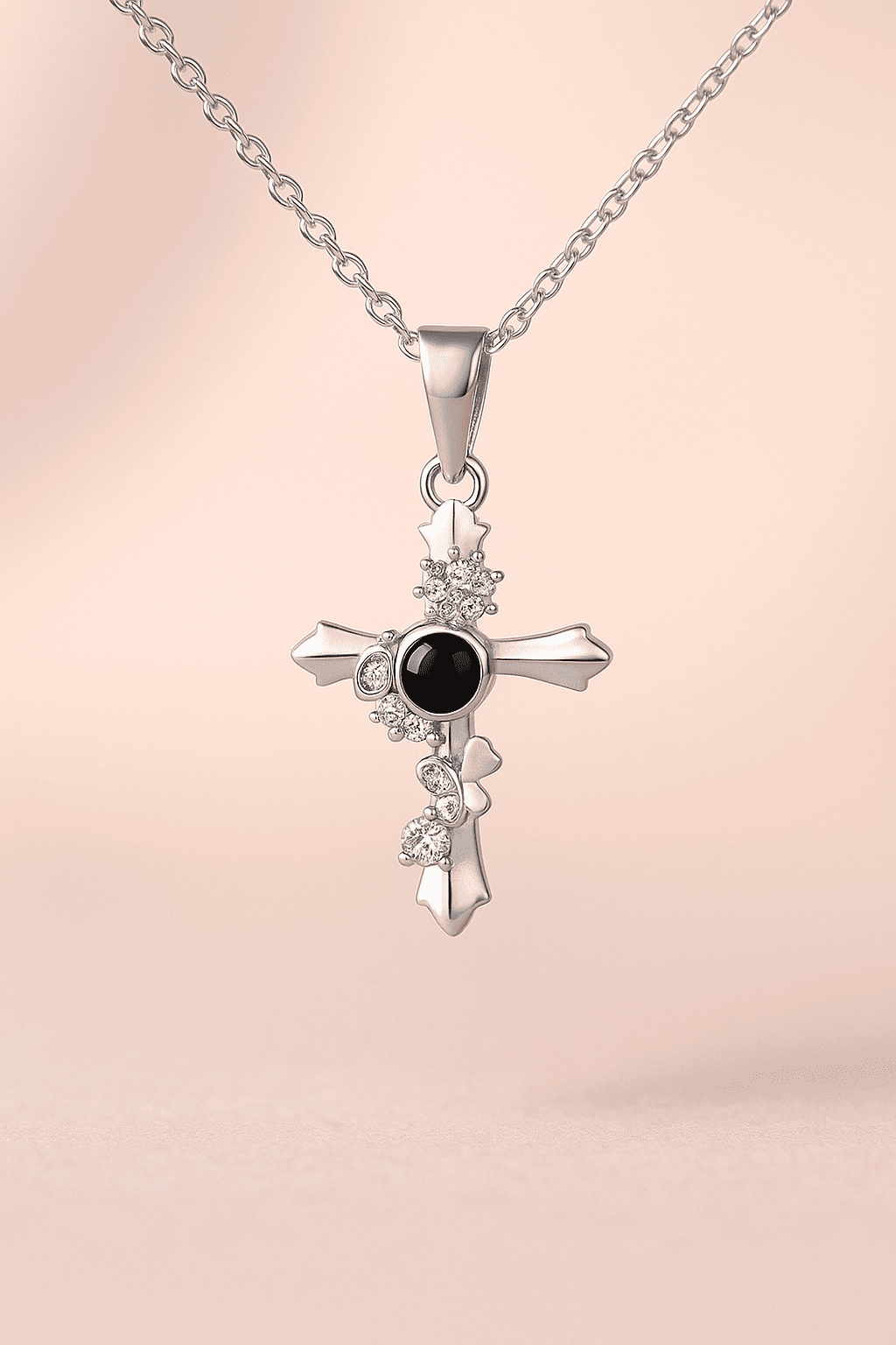 Custom Hidden Photo Projection Butterfly Cross Necklace - Hidden Forever