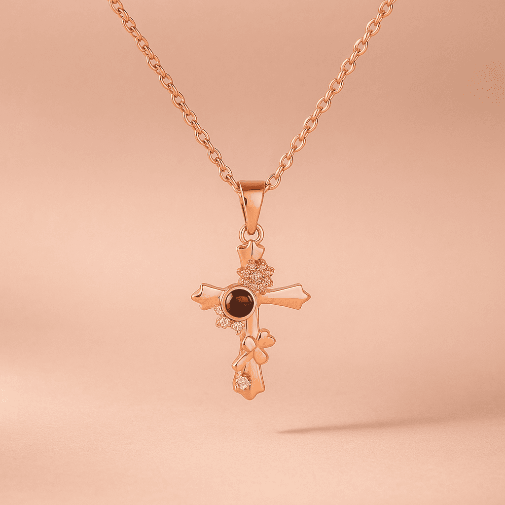 Custom Hidden Photo Projection Butterfly Cross Necklace - Hidden Forever