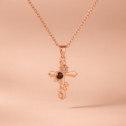 Custom Hidden Photo Projection Butterfly Cross Necklace - Hidden Forever