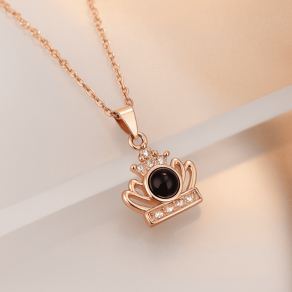 Custom Hidden Photo Projection Crown Jewel Necklace - Hidden Forever