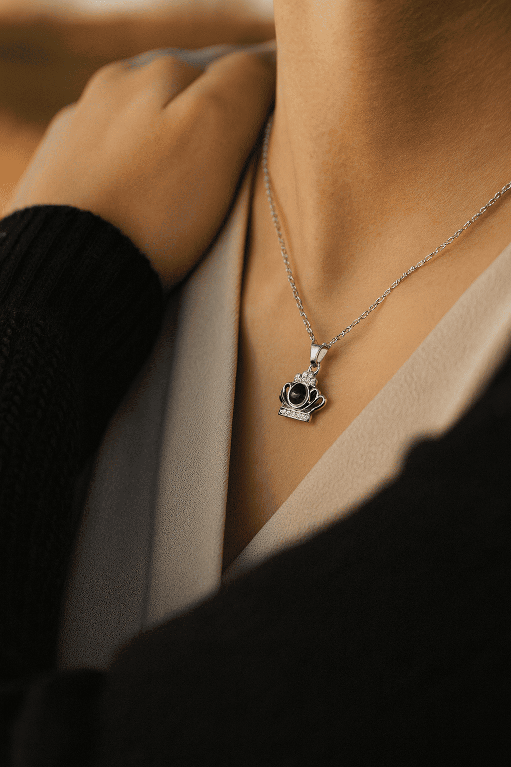 Custom Hidden Photo Projection Crown Jewel Necklace - Hidden Forever