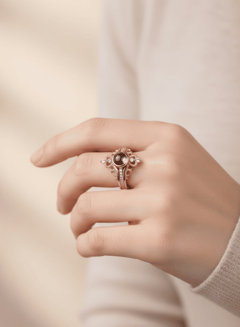 Custom - Hidden Photo Projection Crown Ring - Hidden Forever