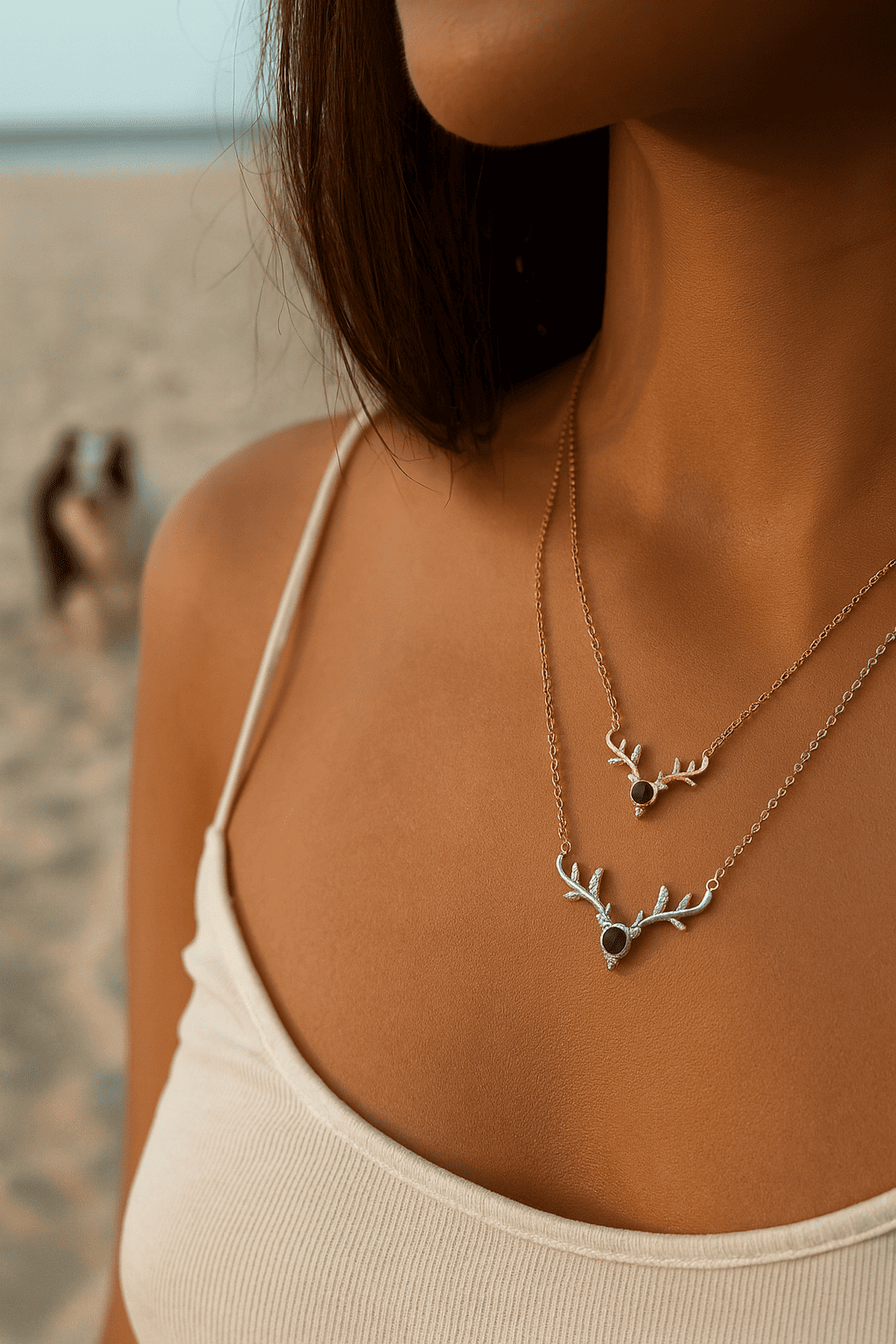 Custom Hidden Photo Projection Deer Antlers Necklace - Hidden Forever