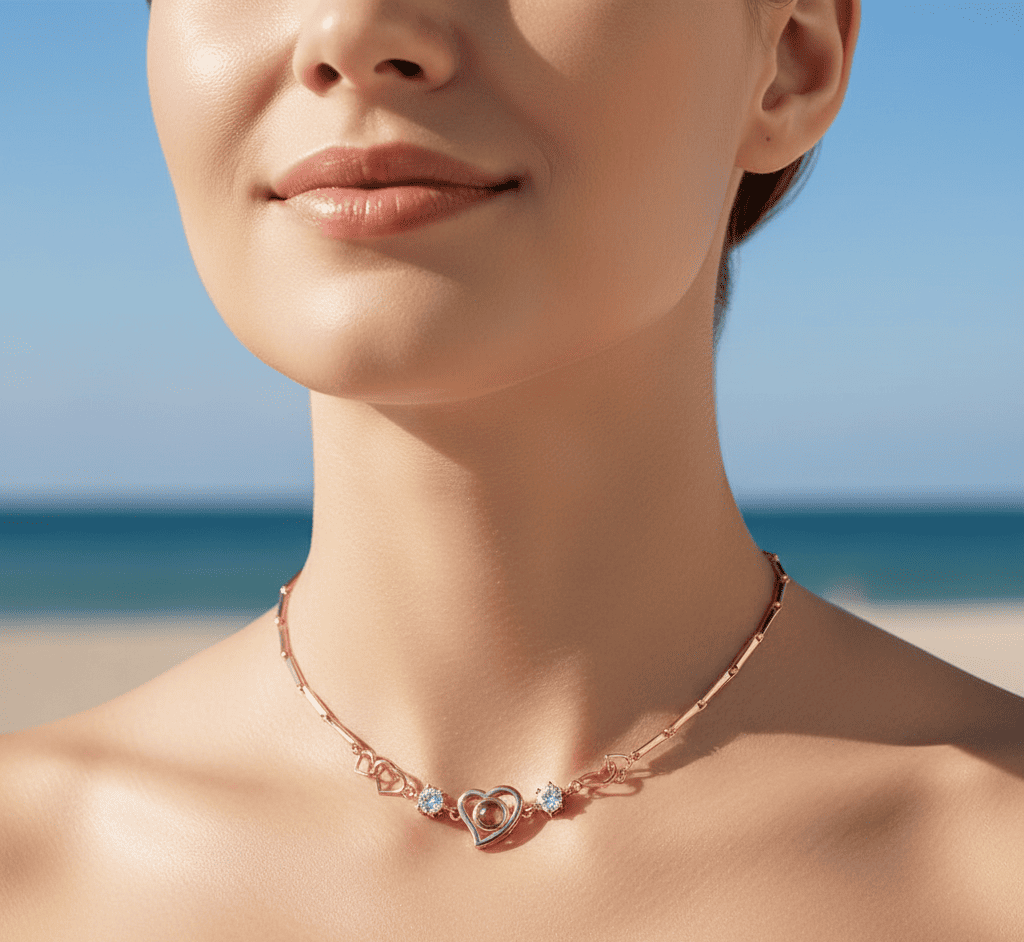 Custom Hidden Photo Projection Diamond Heart Necklace - Hidden Forever