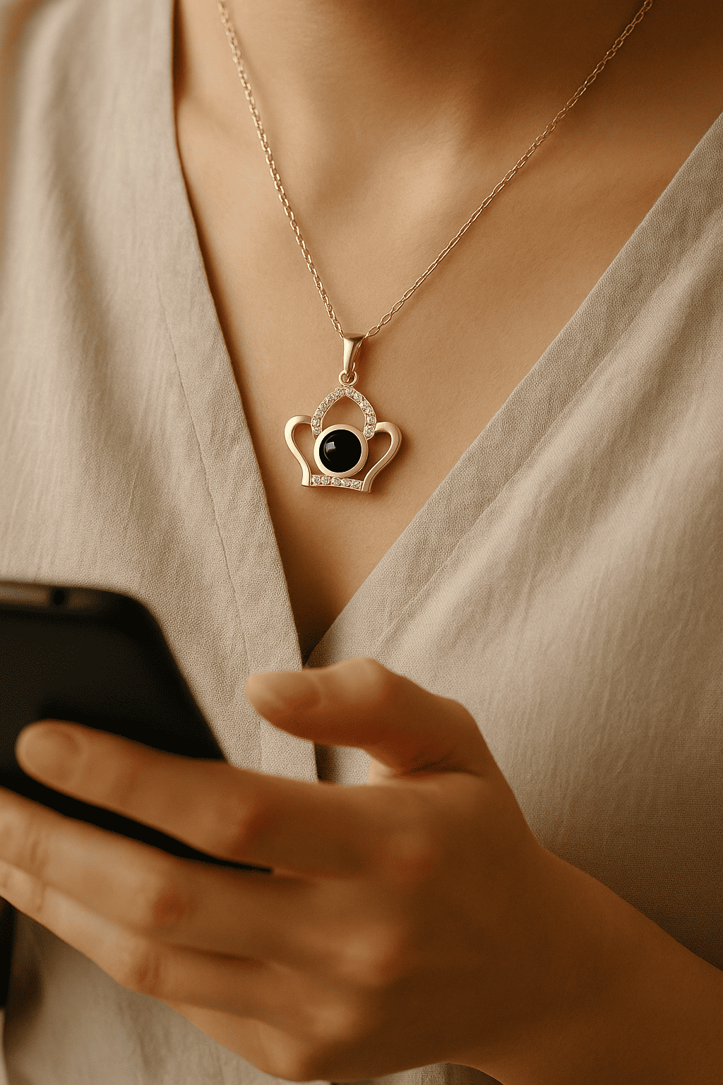 Custom Hidden Photo Projection Embellished Imperial Crown Necklace - Hidden Forever