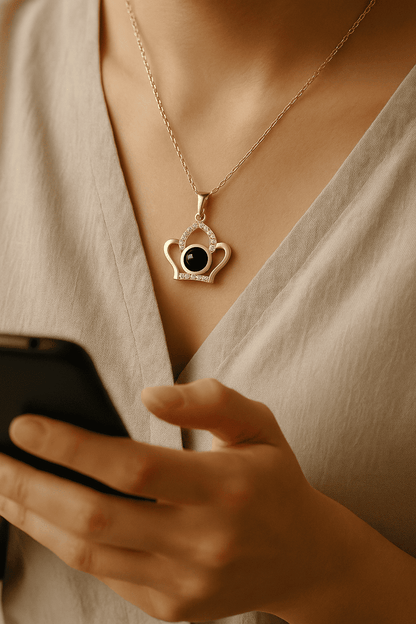 Custom Hidden Photo Projection Embellished Imperial Crown Necklace - Hidden Forever