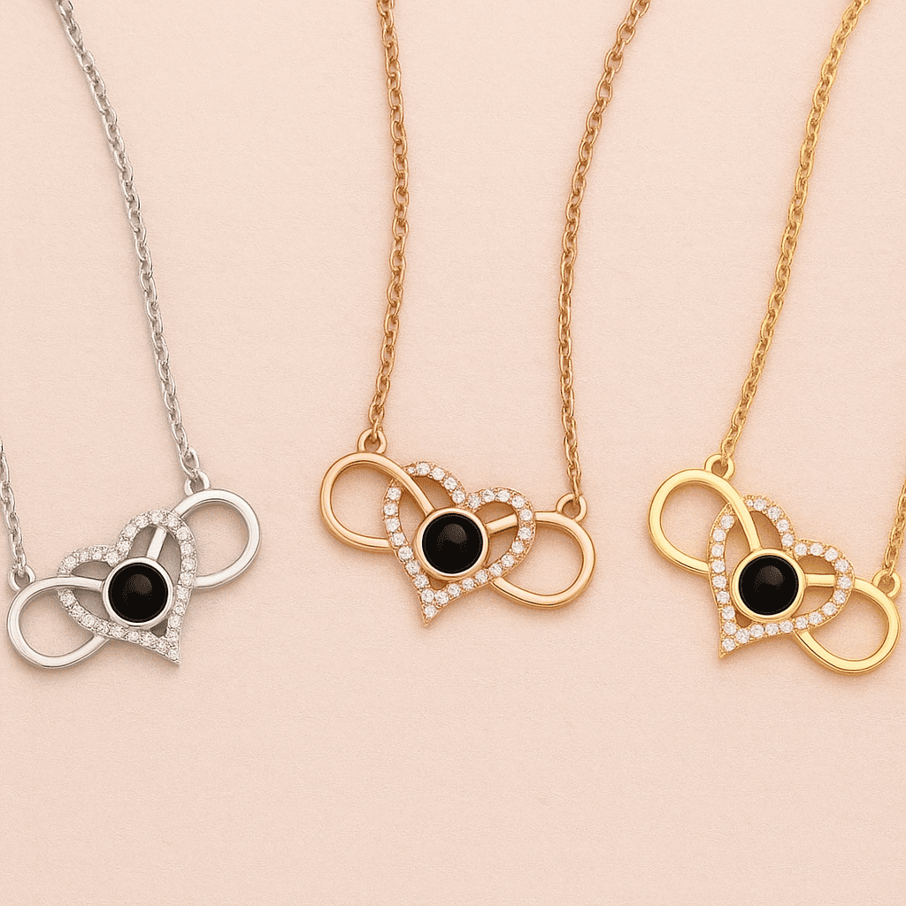 Custom Hidden Photo Projection Infinity Heart Necklace - Hidden Forever