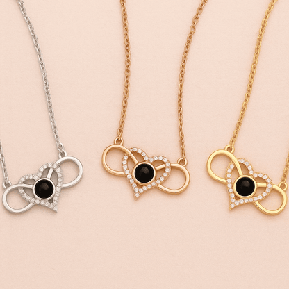 Custom Hidden Photo Projection Infinity Heart Necklace - Hidden Forever