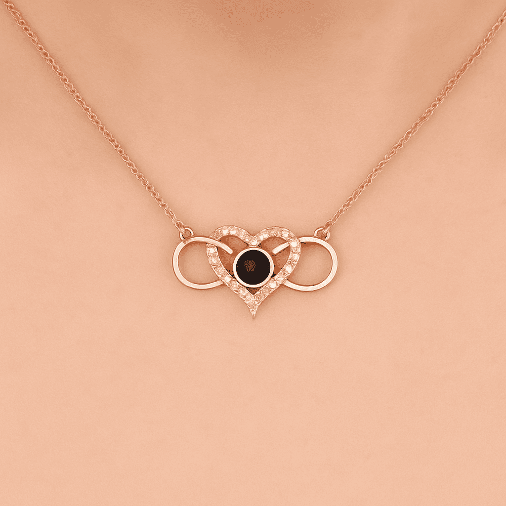 Custom Hidden Photo Projection Infinity Heart Necklace - Hidden Forever