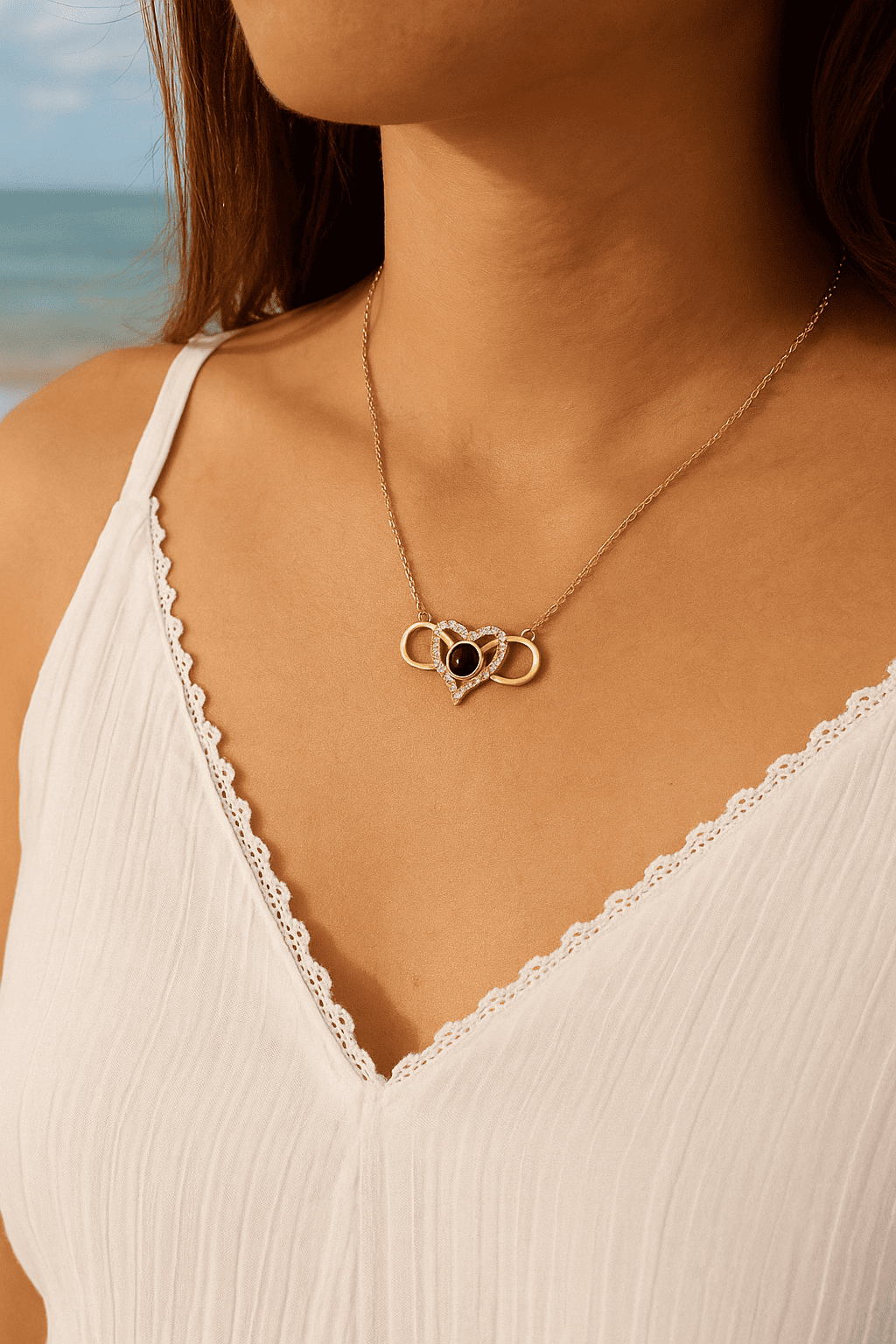 Custom Hidden Photo Projection Infinity Heart Necklace - Hidden Forever