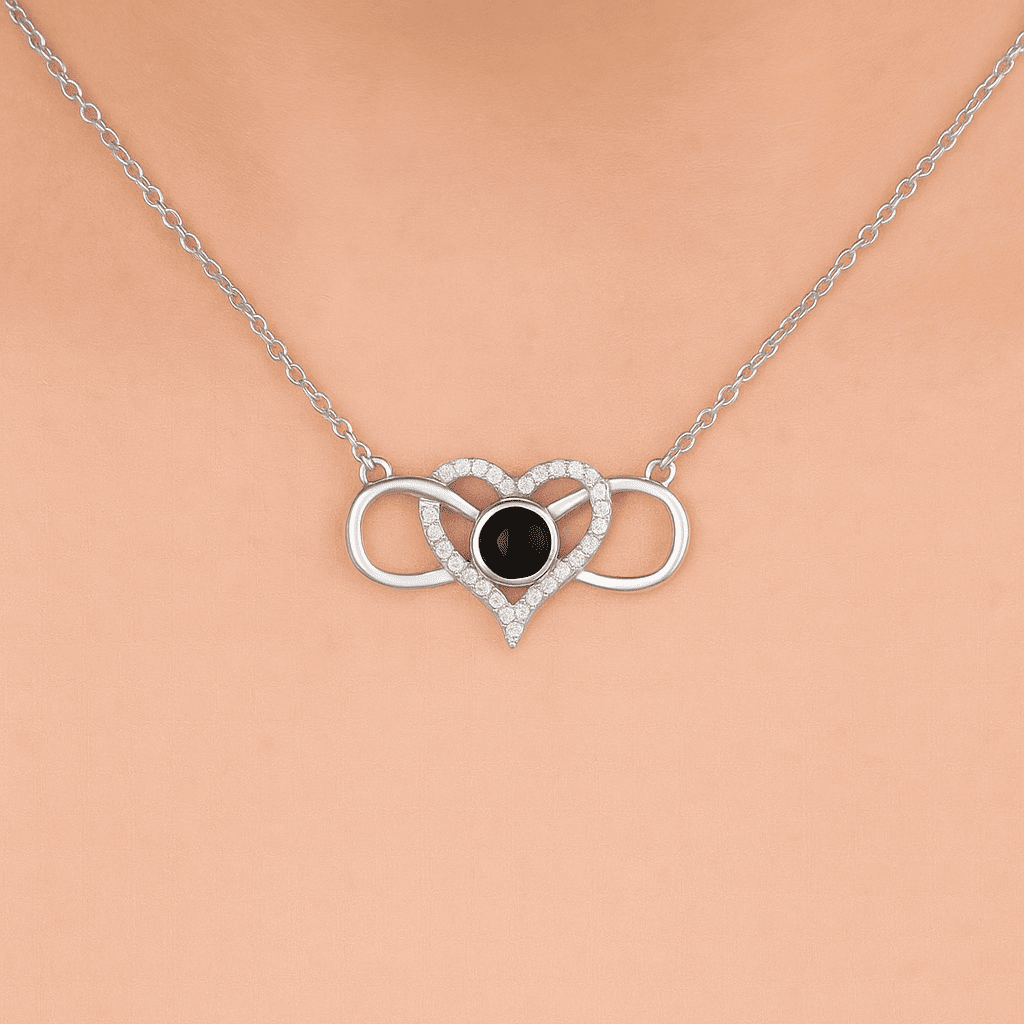 Custom Hidden Photo Projection Infinity Heart Necklace - Hidden Forever
