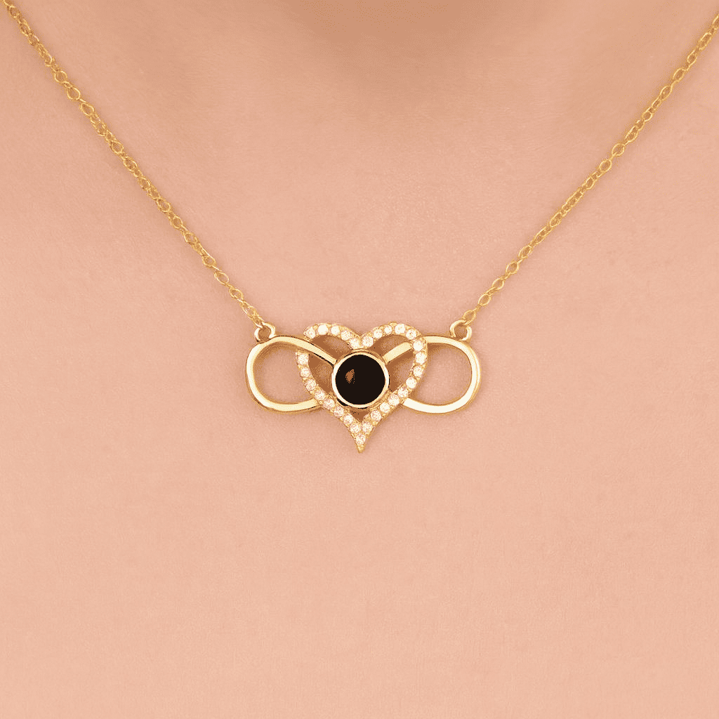 Custom Hidden Photo Projection Infinity Heart Necklace - Hidden Forever