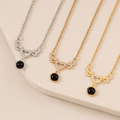 Custom Hidden Photo Projection Winged Heart Necklace - Hidden Forever