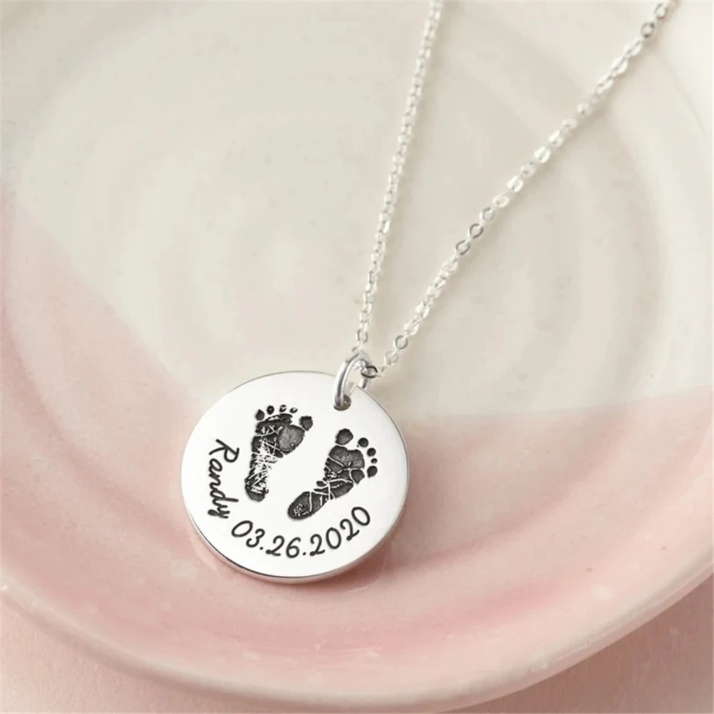 Custom Infant's Handprint/Footprint, Name and Date Necklace - Hidden Forever