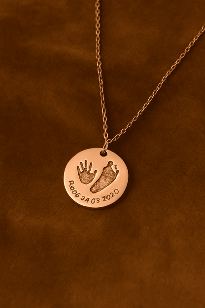 Custom Infant's Handprint/Footprint, Name and Date Necklace - Hidden Forever
