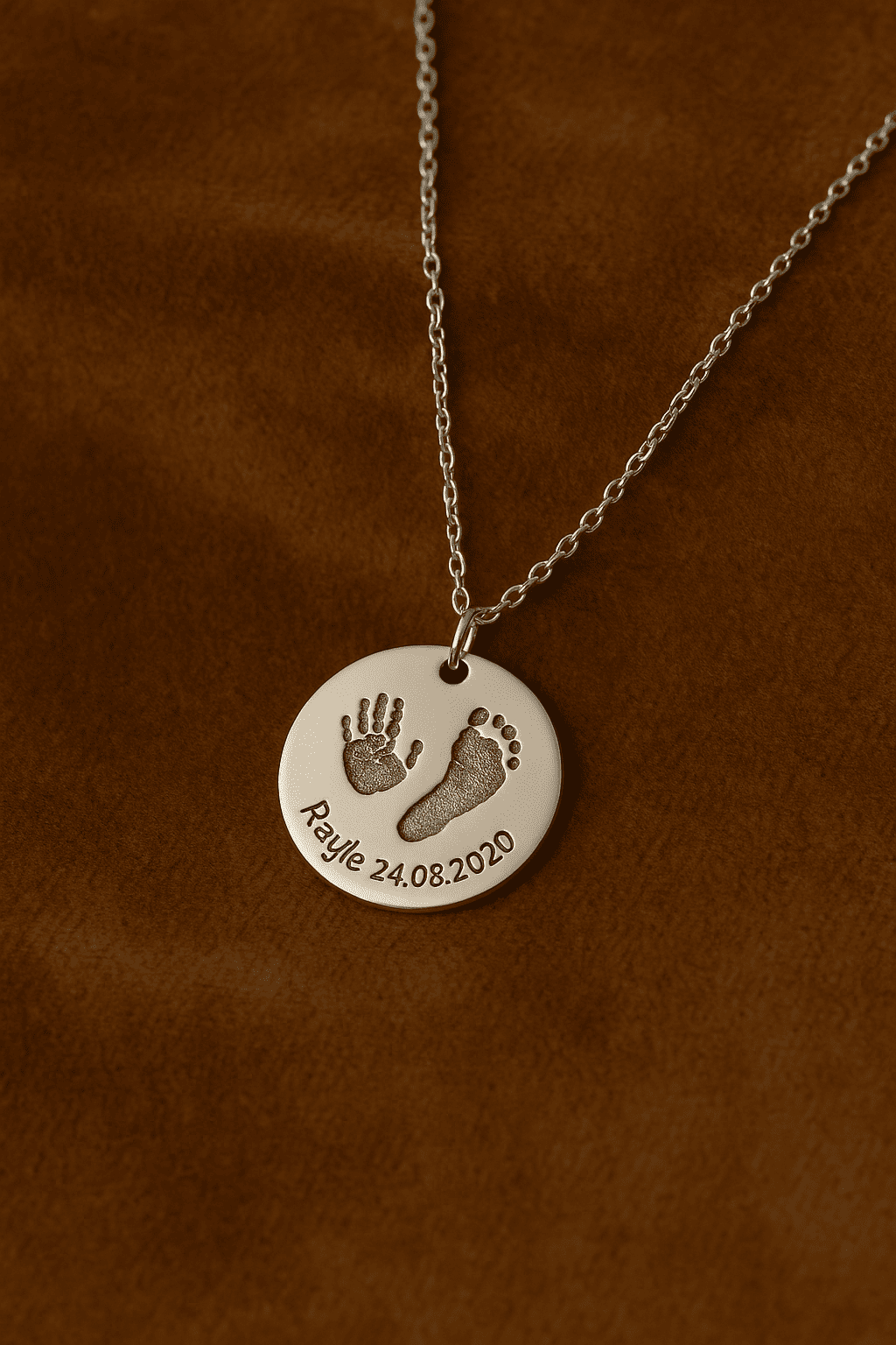 Custom Infant's Handprint/Footprint, Name and Date Necklace - Hidden Forever