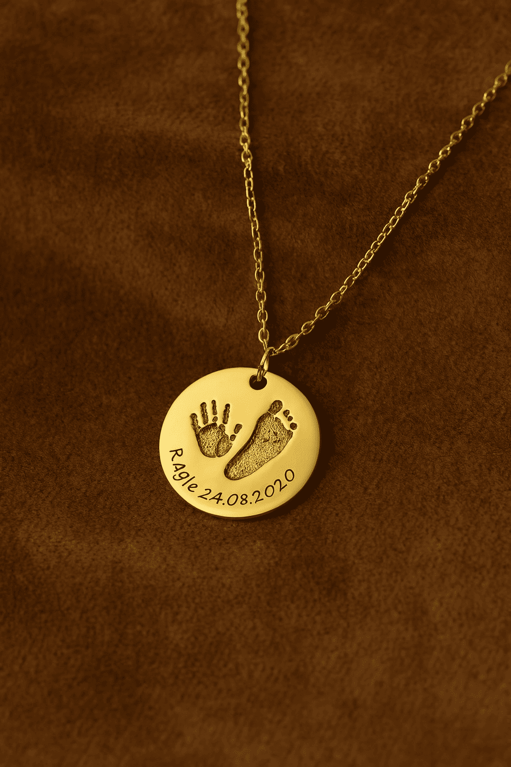 Custom Infant's Handprint/Footprint, Name and Date Necklace - Hidden Forever