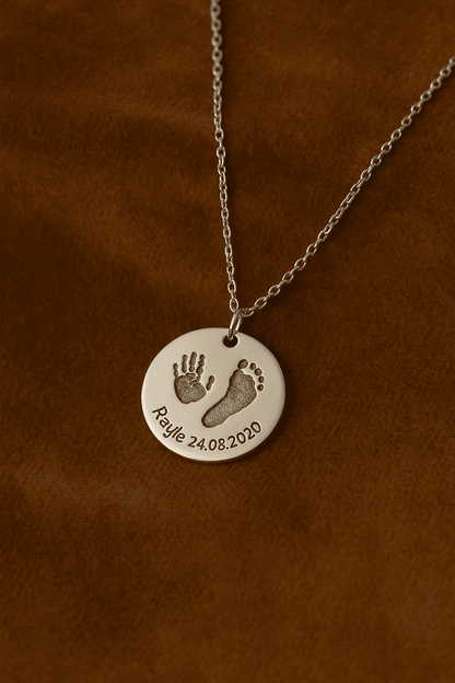 Custom Infant's Handprint/Footprint, Name and Date Necklace - Hidden Forever