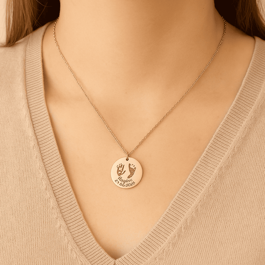 Custom Infant's Handprint/Footprint, Name and Date Necklace - Hidden Forever
