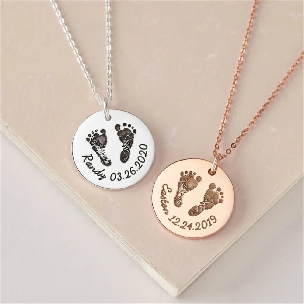 Custom Infant's Handprint/Footprint, Name and Date Necklace - Hidden Forever