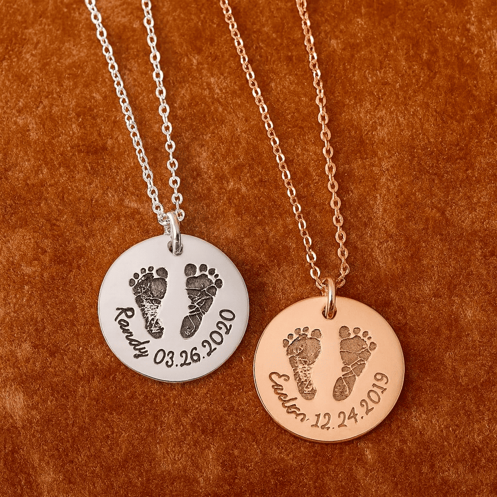 Custom Infant's Handprint/Footprint, Name and Date Necklace - Hidden Forever