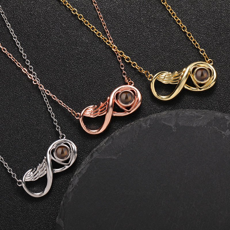 Custom Infinity Wing Heart Hidden Photo Necklace - Hidden Forever