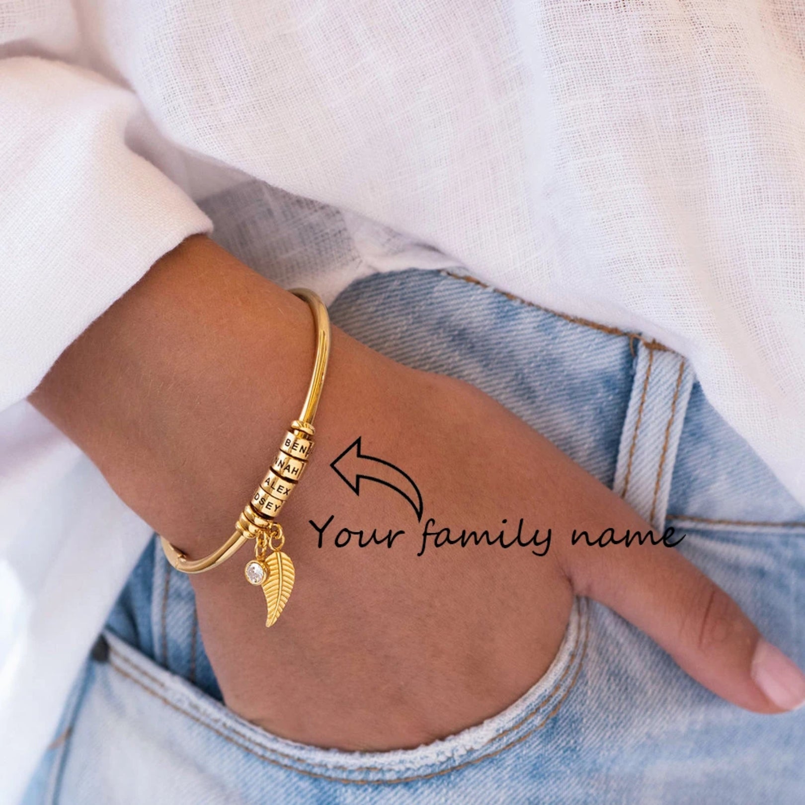 Custom Mother Bangle with Birthstone and Children's Name - Hidden Forever