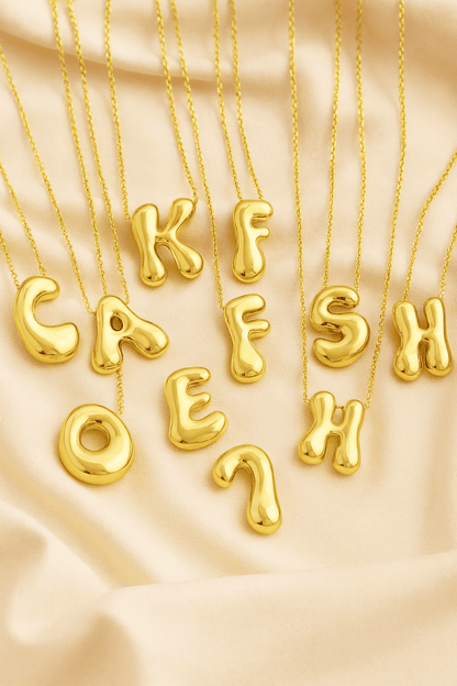 Custom Name Initials in Chunky Ballon Bubble Letter Necklace - Hidden Forever