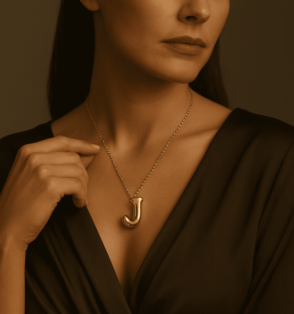 Custom Name Initials in Chunky Ballon Bubble Letter Necklace - Hidden Forever