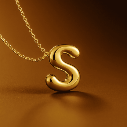Custom Name Initials in Chunky Ballon Bubble Letter Necklace - Hidden Forever