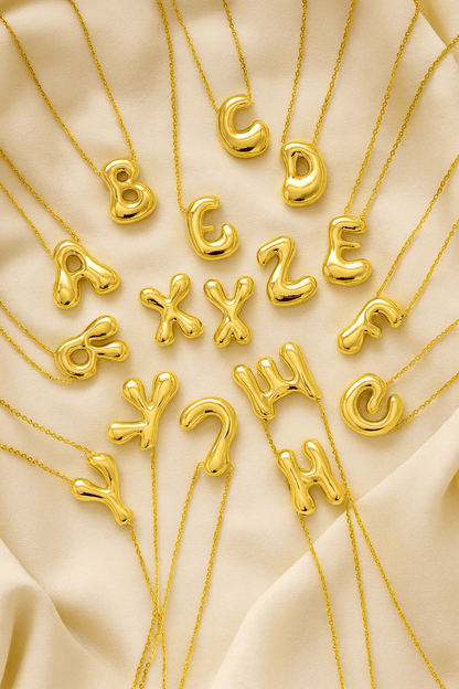 Custom Name Initials in Chunky Ballon Bubble Letter Necklace - Hidden Forever