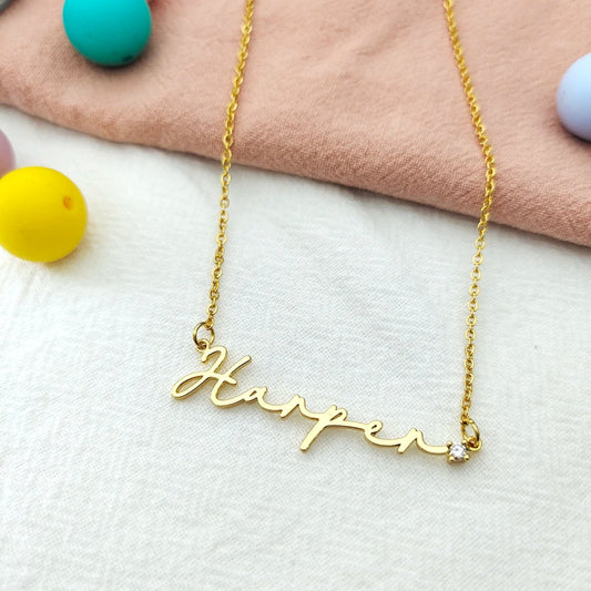 Custom Name with Diamond Tip Necklace - Hidden Forever