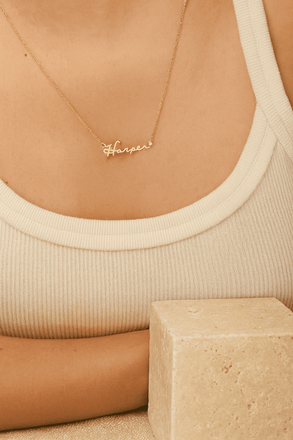 Custom Name with Diamond Tip Necklace - Hidden Forever