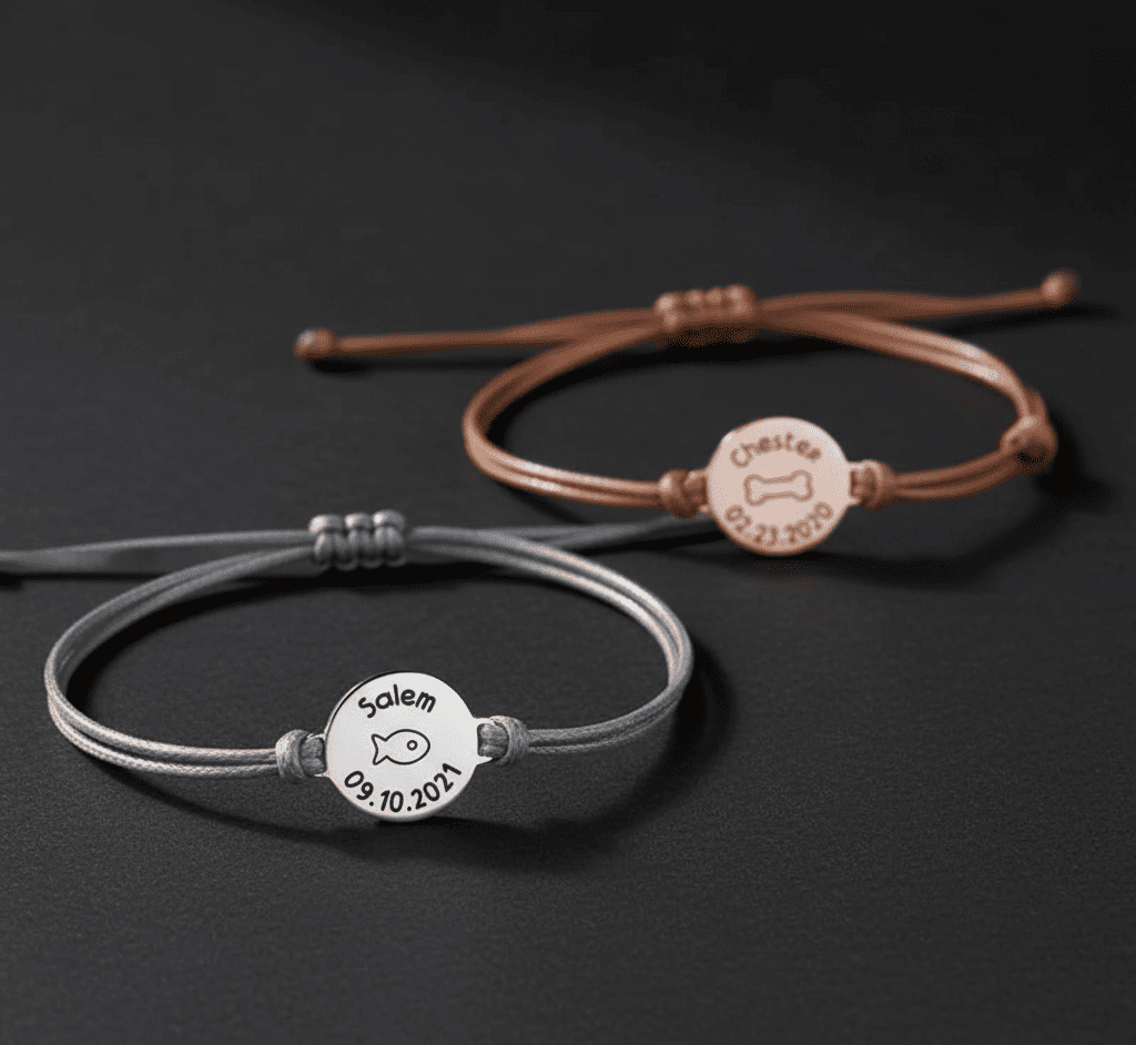 Custom Pet Name and Birthdate Adjustable Leather Bracelets - Hidden Forever