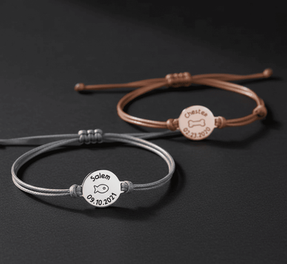 Custom Pet Name and Birthdate Adjustable Leather Bracelets - Hidden Forever