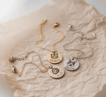 Custom Pet Portrait and Name Disc Bracelet - Hidden Forever