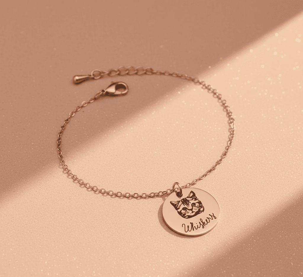 Custom Pet Portrait and Name Disc Bracelet - Hidden Forever