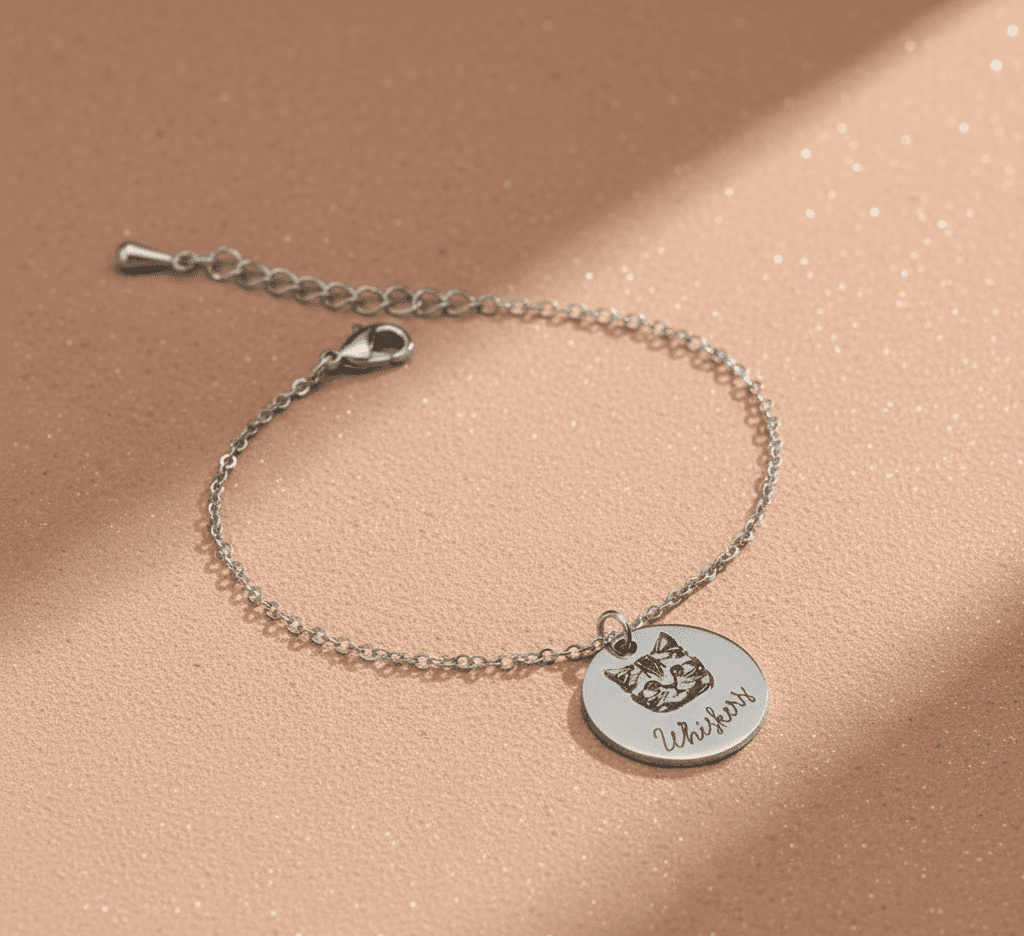 Custom Pet Portrait and Name Disc Bracelet - Hidden Forever