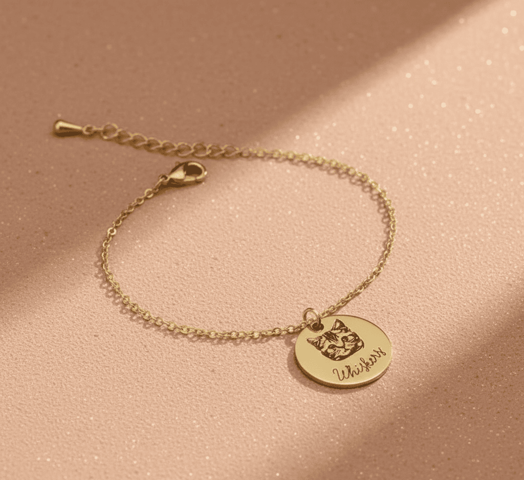 Custom Pet Portrait and Name Disc Bracelet - Hidden Forever